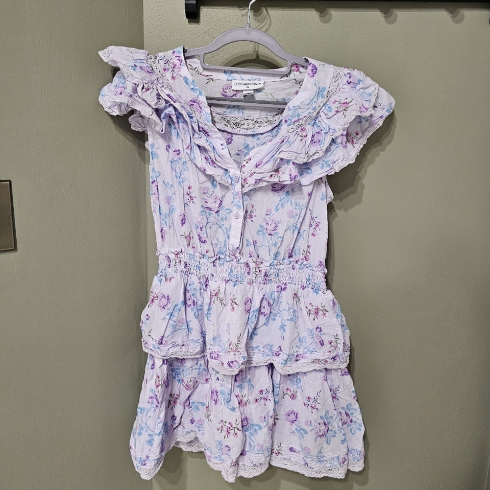 Love Shack Fancy Lou Double Ruffle Dress Sz M LAVENDER Floral x Target - Picture 10 of 15